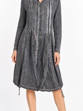 Annette Gortz Gray Cotton Pintuck Bubble Hem Tunic Shirt Dress Size 36